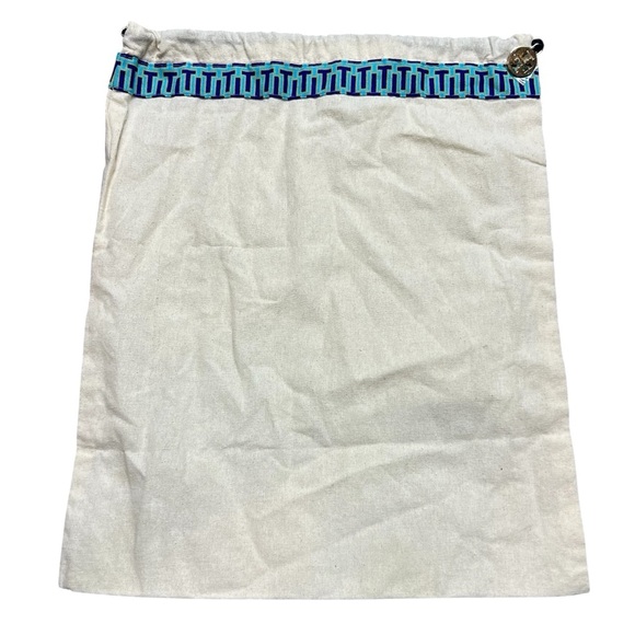 New Tory Burch Dust Bag 15 in x 12 Canvas Drawstring Strap Geometric Trim Charm - Picture 3 of 6